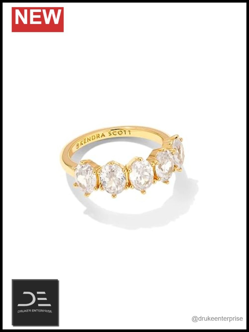 Kendra Scott Cailin Crystal Band Ring Size 6 Gold Plated